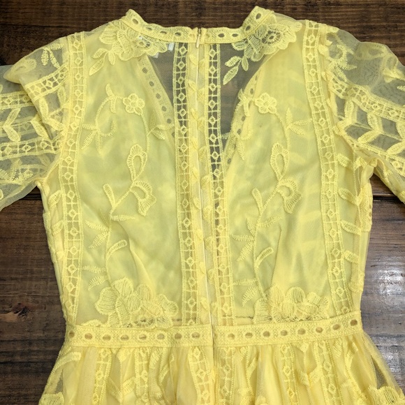 Socialite Yellow Lace Sheer Mini Dress - Picture 6 of 11